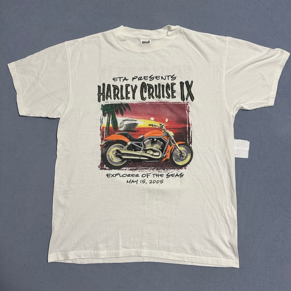Anvil Harley Cruise IX Explorer of the Seas 2005 Graphic T-Shirt White Mens L